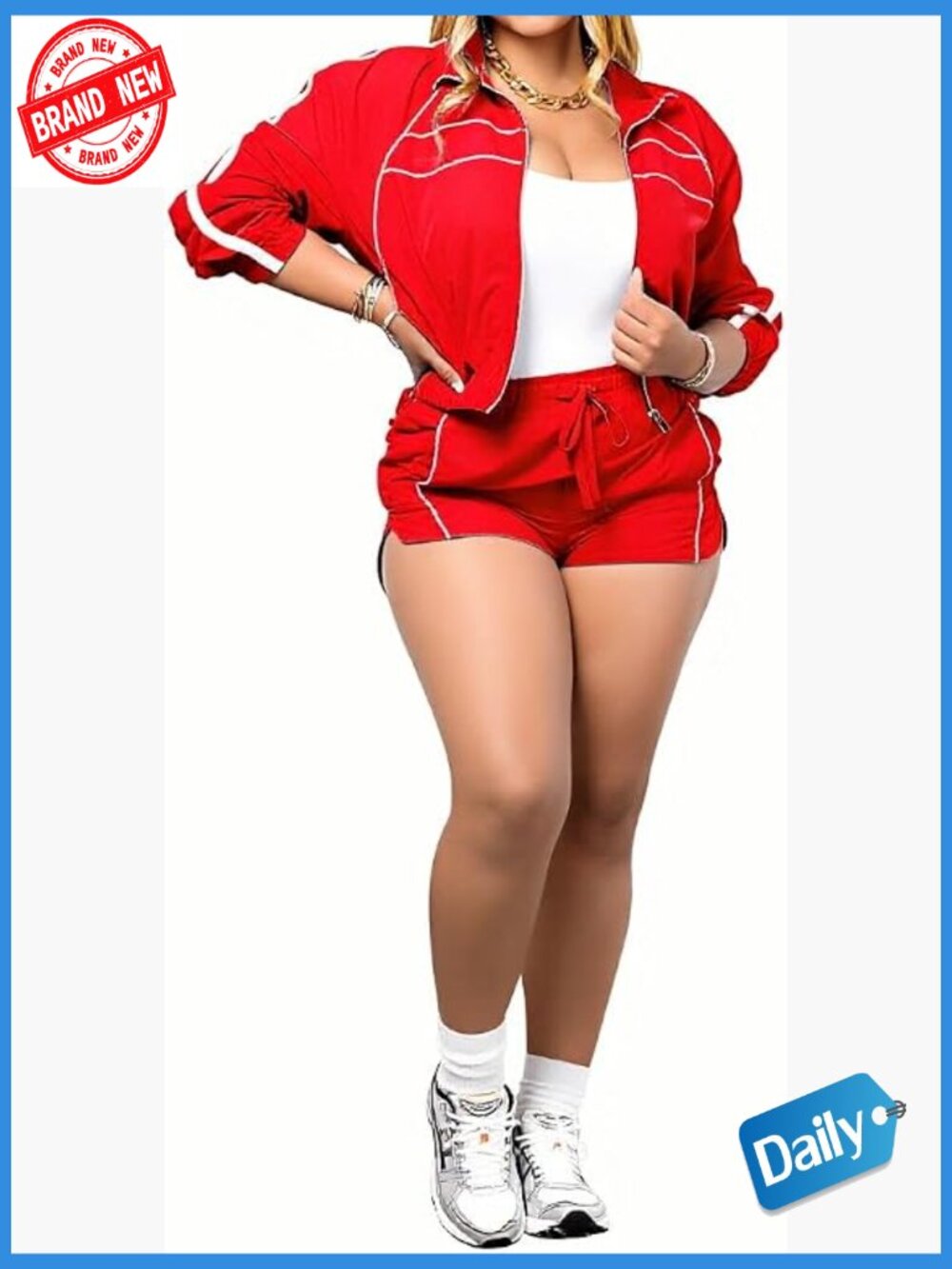 Women 2 Piece Tracksuit Cropped Jacket Sweat Shorts Set Athletic Lounge